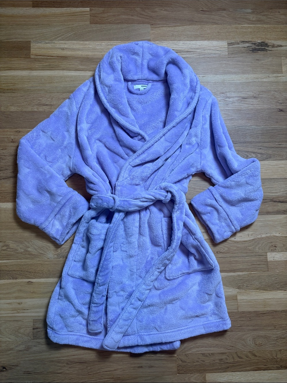 Sonoma Lavender Plush Star Patterned Shawl-Collar Robe with Belt